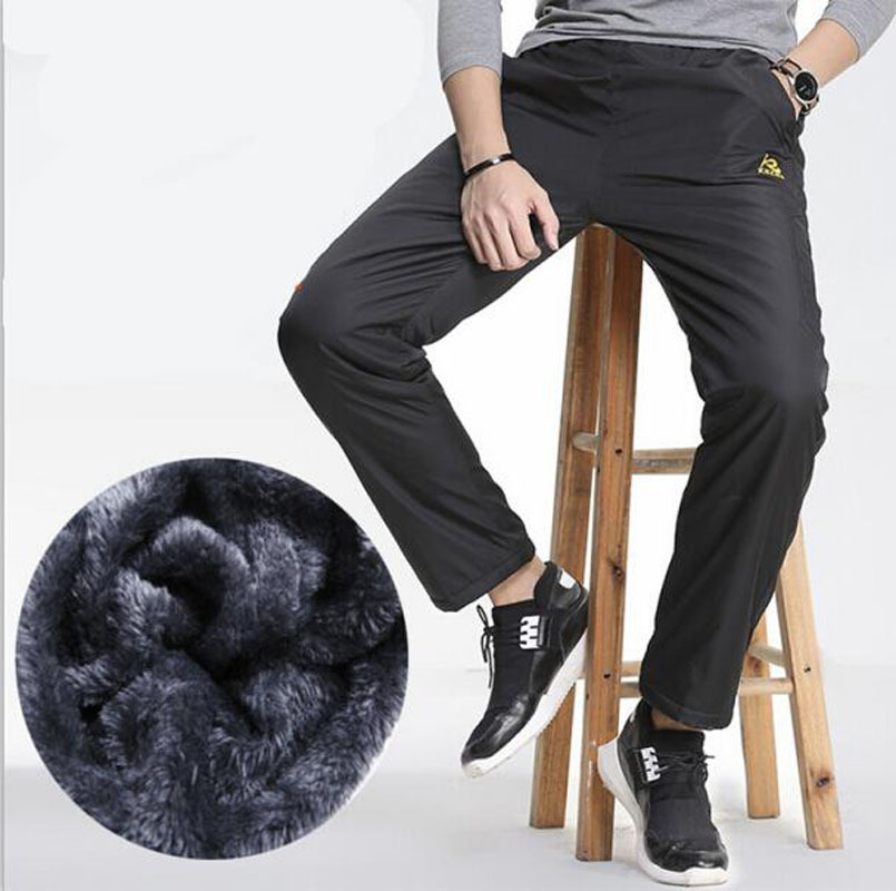 Men's Winter Super Warm Pants Fleece Thick Trousers Outdoors Thermal Waterproof Pants Zippers Fitted Sweatpants Joggers Men 3XL 201006