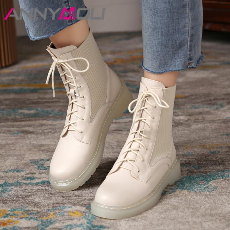 ANNYMOLI Women Motorcycle Boots Shoes Real Leather Flats Platform Short Boots Cross Tied Ankle Ladies Autumn Winter Black, Black synthetic lin
ANNYMOLI Women Motorcycle Boots Shoes Real Leather Flats Platform Short Boots Cross Tied Ankle Ladies Autumn Winter Black, Black synthetic lin