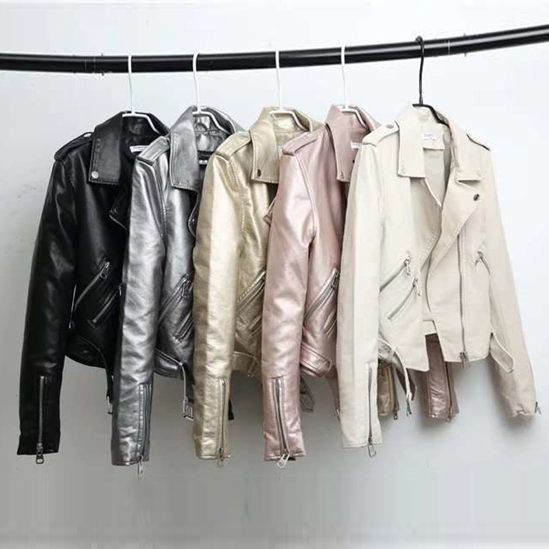 Silver Leather Jacket Women Metallic Motorcycle Short Jackets Lapel Zipper Biker Coat Soft Ladies Punk Streetwear 201120, Beige
Silver Leather Jacket Women Metallic Motorcycle Short Jackets Lapel Zipper Biker Coat Soft Ladies Punk Streetwear 201120, Beige