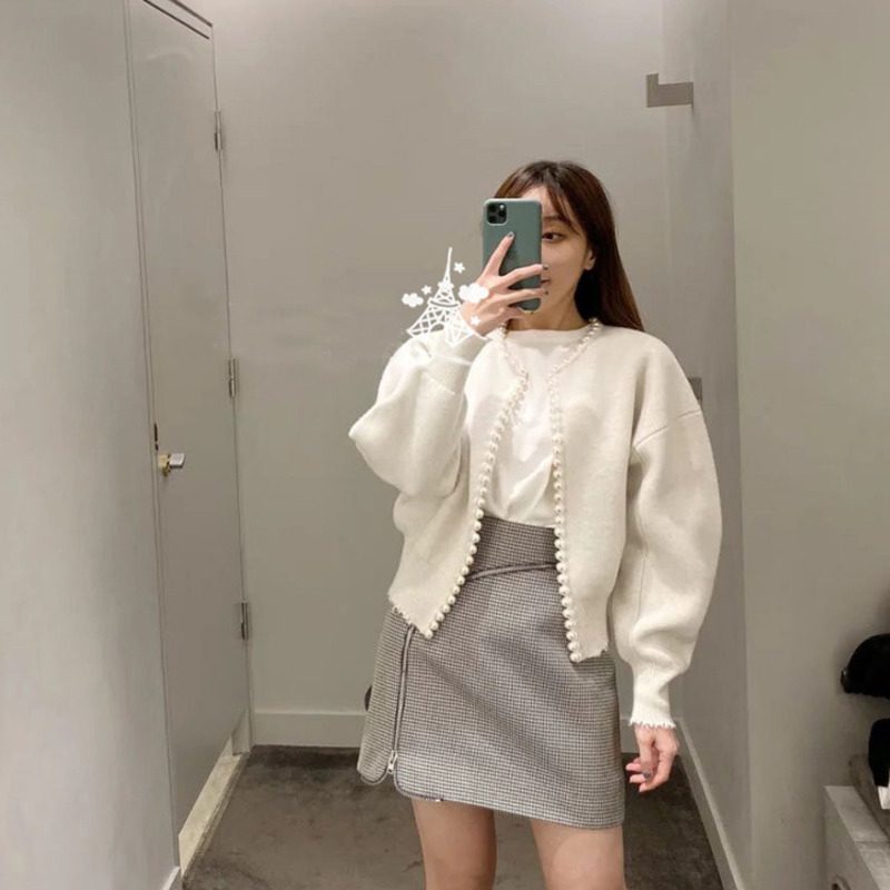 New Fashion Korean Jackets Pearls Cardigan Batwing Sleeve Wool Knit Vintage Women's Coat High Quality Jacket AQ927 201013