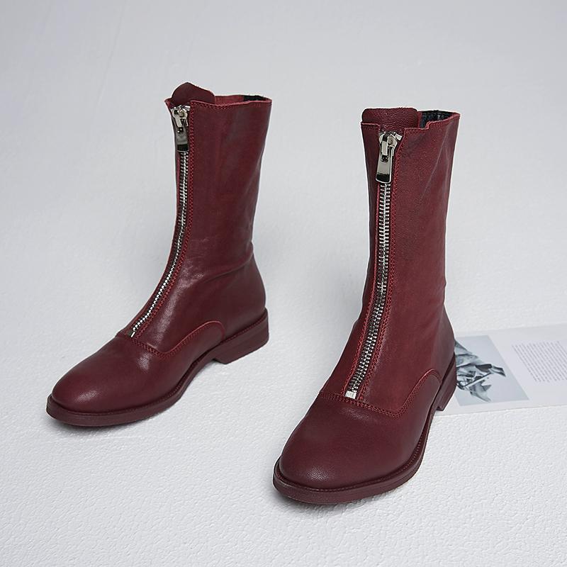 LOVIRS Women Genuine Leather Front Zip Boots Sheepskin Round Toe Soft Mid-calf Boots Comfortable Flat For Women, Beige
LOVIRS Women Genuine Leather Front Zip Boots Sheepskin Round Toe Soft Mid-calf Boots Comfortable Flat For Women, Beige