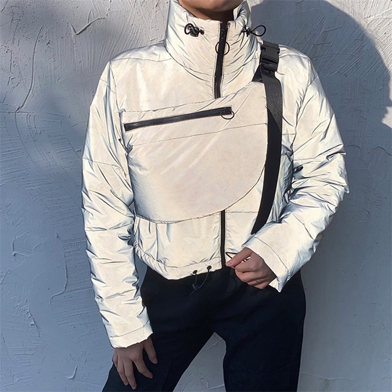 SAGACE Women's Winter Fashion Reflective At Night Warm Women Coat Short Jackets With Bag Long Sleeved Zipper Jacket Korean 1125 T200113