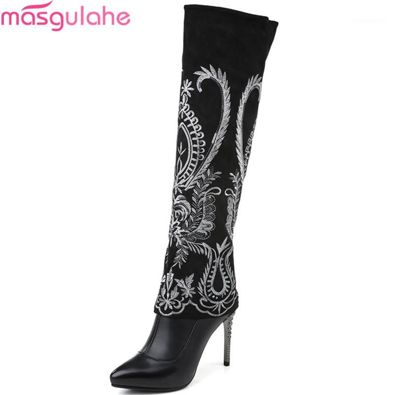 Masgulahe black pointed toe women boots genuine leather ladies boots thin heel super high knee high embroider cow leather1
Masgulahe black pointed toe women boots genuine leather ladies boots thin heel super high knee high embroider cow leather1