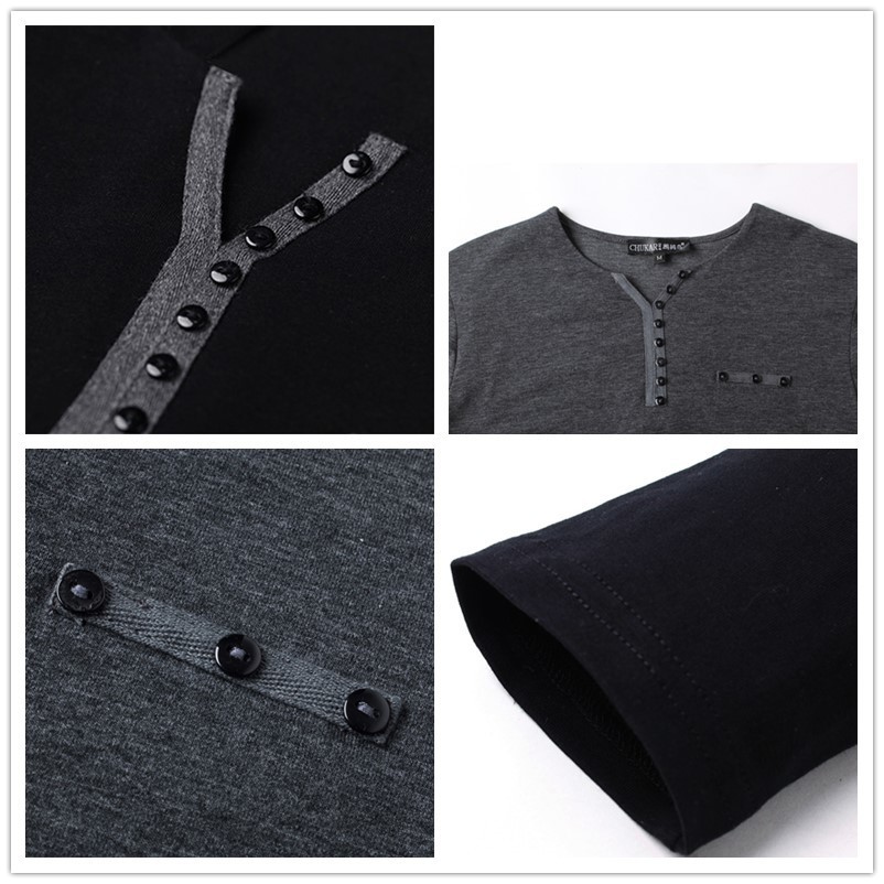 TFETTERS Autumn Casual T Shirt Men Henry Collar Solid Color Slim Fit Long Sleeve T Shirt Cotton Plus Sizes M5XL Tops&tees 201116