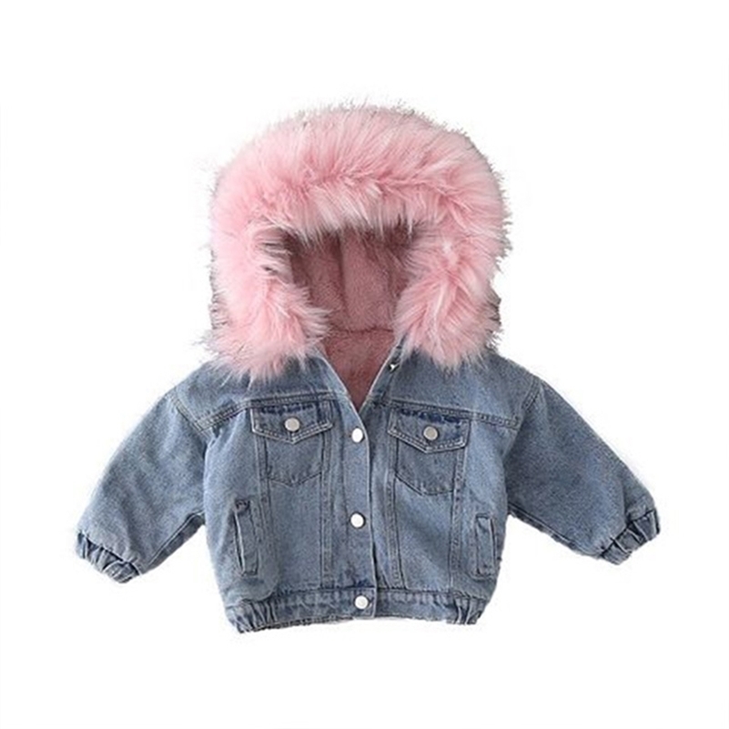 Kids Denim Jackets Coats Warm Soft Clothes Hot Girls Winter Velvet Thickening Children's Denim Big Fur Collar Coats LJ201017, Pink fur collar
Kids Denim Jackets Coats Warm Soft Clothes Hot Girls Winter Velvet Thickening Children's Denim Big Fur Collar Coats LJ201017, Pink fur collar