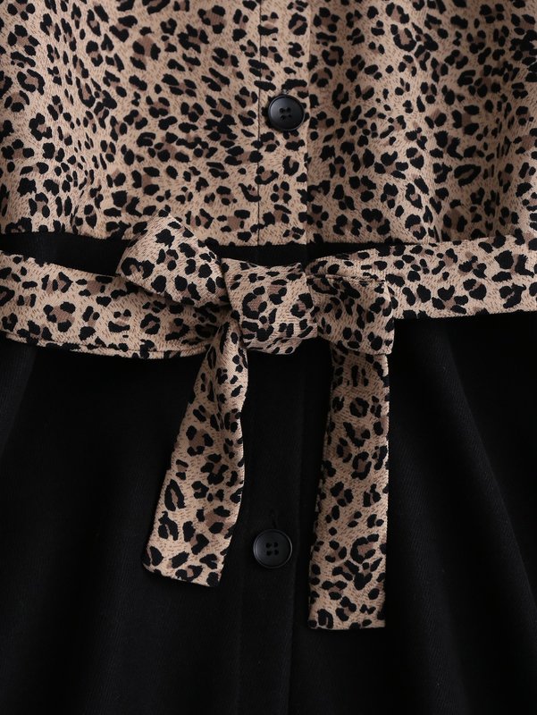 Girls Contrast Leopard Belted Dress SHE