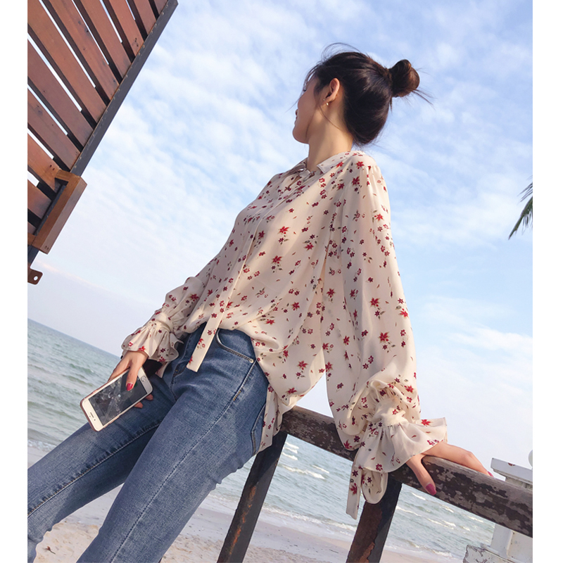 Mishow Women Fashion Casual Chiffon Tops Floral Long Sleeve Blouse Ladies Korean Blouses MX17D4547 T200502