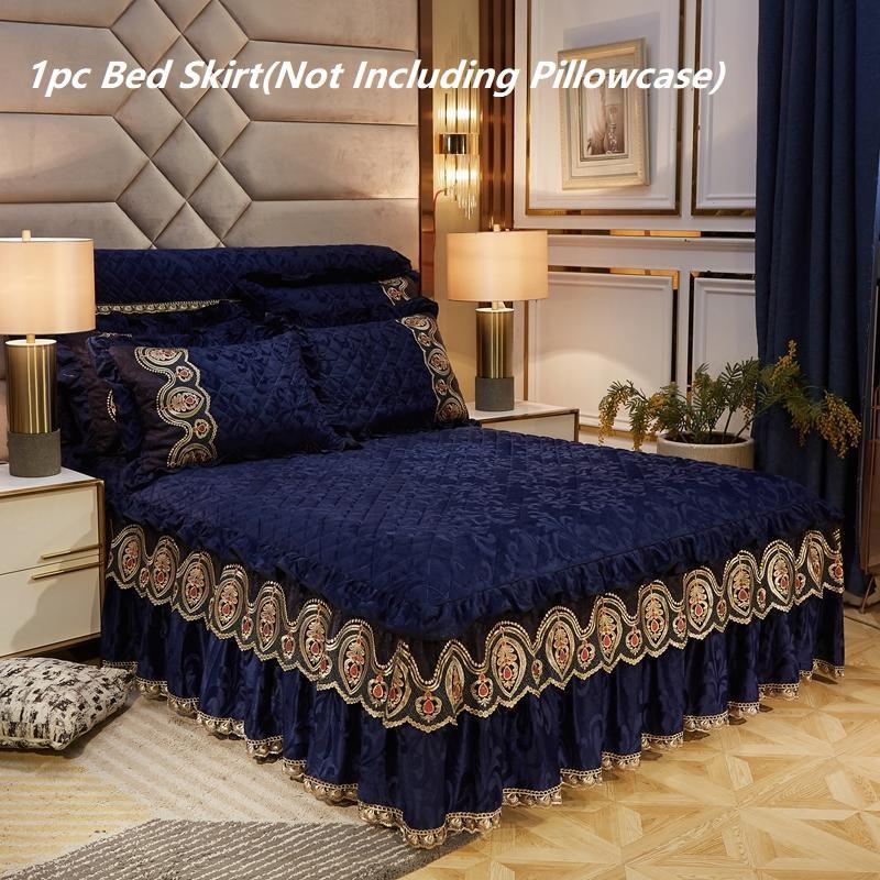 

Thicken Quilted Bed Skirt Plush Luxury Padded Bed Skirt No case Velvet Warm Soft Flat Sheet Queen  Lace BedSpread, Color 1