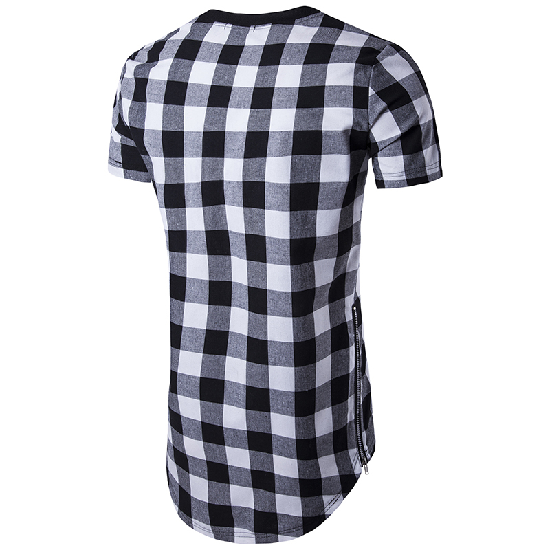 Longline T Shirt Men Small Plaid Slim Fit Tee Shirt Homme Summer Short Sleeve Men Top Tee Casual Hip Hop Streetwear T-shirt Y200930