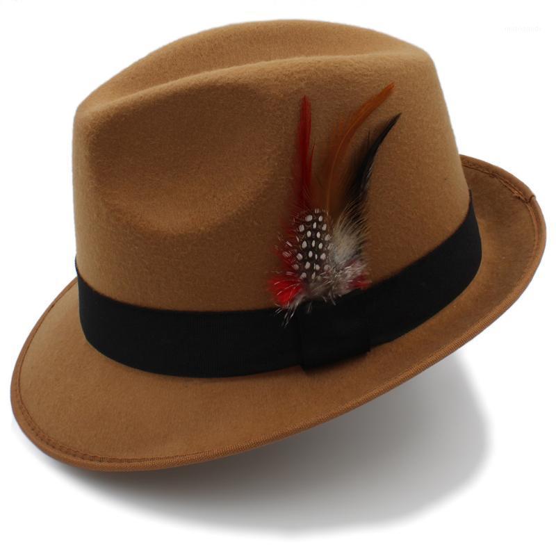 Fashion Women Men's Feminino Fedora Hat For Winter Autumn Wool Homburg Jazz Hat Size 57CM With Cool Feather1, Red
Fashion Women Men's Feminino Fedora Hat For Winter Autumn Wool Homburg Jazz Hat Size 57CM With Cool Feather1, Red