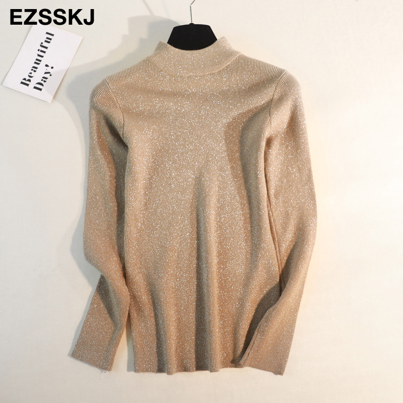 Shiny Lurex High Neck Long Sleeve Pullover Sweater For Women - Autumn Winter 2024 B3