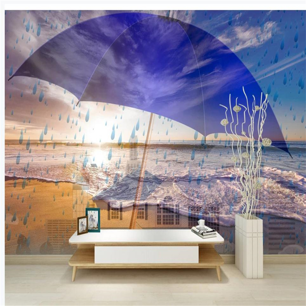 beautiful scenery wallpapers Creative umbrella raindrops beach wallpapers background wall paper 3d stereoscopic wallpaper