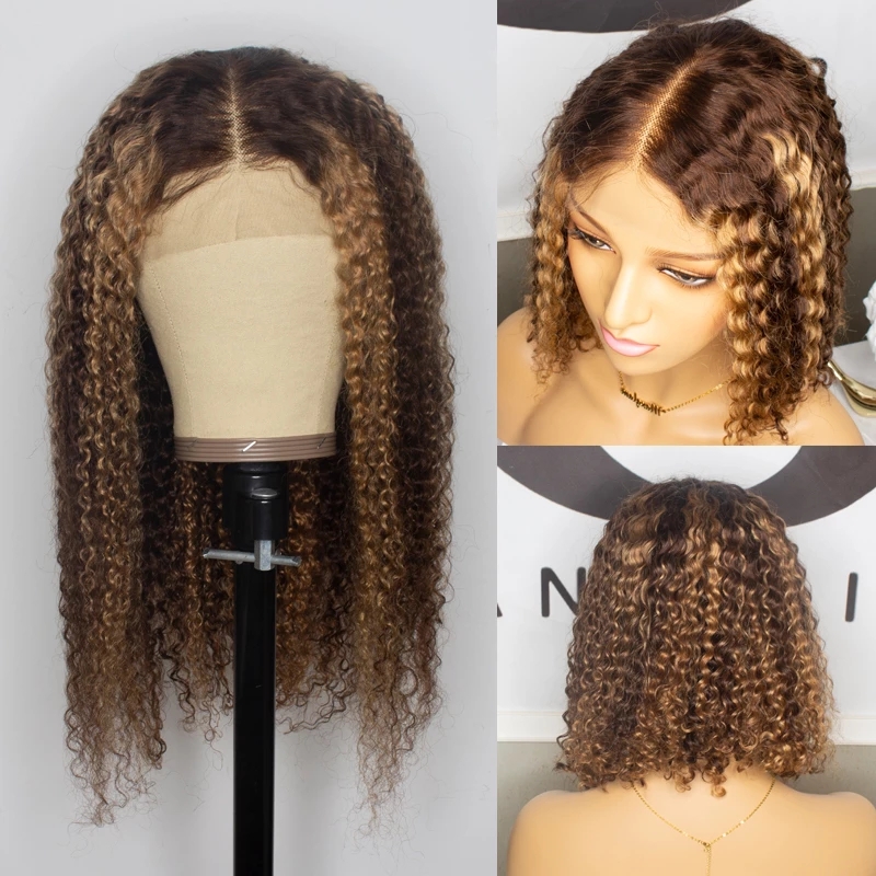 Highlight Ombre Lace Front Wigs Human Hair Colored 4/27 curly Brazilian Blonde for Black Women hd Frontal 130 Density Pre Plucked