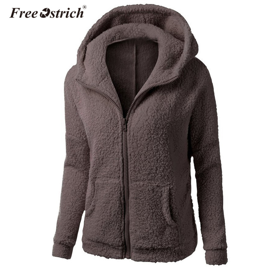 Free Ostrich Winter Warm Fleece Fur Coat Women Long Sleeve Slim Hooded Outerwear Coat Pockets Zipper Plus Size Overcoat T200319