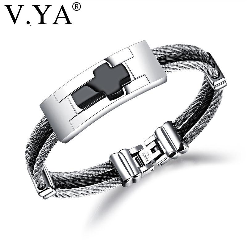 Charm Bracelets V.YA 3 Rows Wire Chain Cuff Cross Stainless Steel Men Punk DIY Custom Engrave Man Jewelries Black Silver Color Bangles
Charm Bracelets V.YA 3 Rows Wire Chain Cuff Cross Stainless Steel Men Punk DIY Custom Engrave Man Jewelries Black Silver Color Bangles