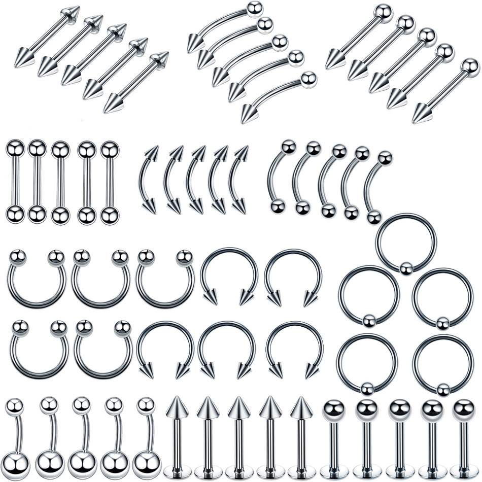 60Pcs/Lot Surgical Steel Universal Body Jewelry Captive Bead Rings Nose Septum Banana Piercing Bar Belly Rings Horseshoe Earring T200508
