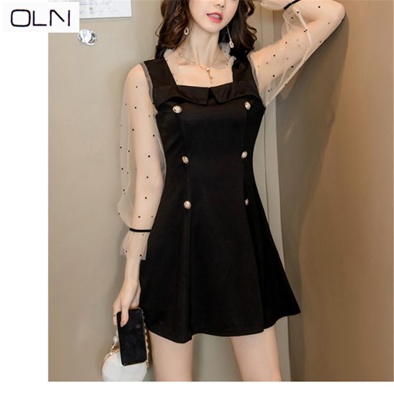 2020 Korean sexy dress small black dress polka dot mesh stitching double-breasted, Beige
2020 Korean sexy dress small black dress polka dot mesh stitching double-breasted, Beige