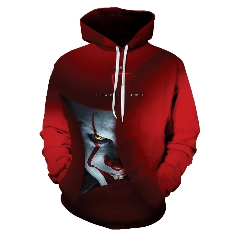 Horror Movie IT Clown 3D Print Hoodie Funny Pullover joker sweatshirt Hip Hop Sudadera hombre coat winter jacket men harajuku 201020