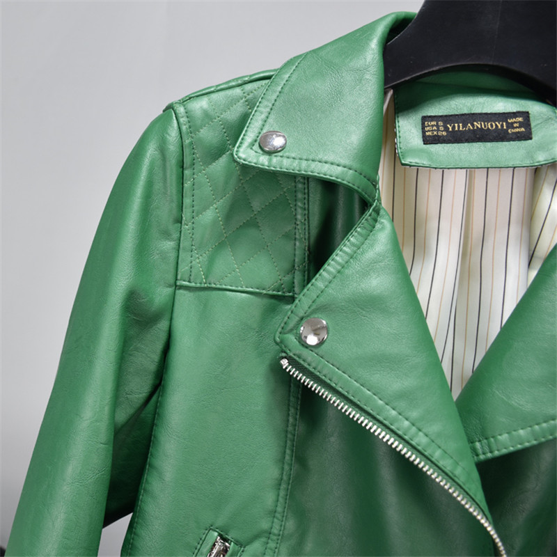Autumn Winter Short Green Black Faux Leather Jackets Basic Coat Fashion Rivet Zipper Moto Biker Jacket Punk Outerwear 201020