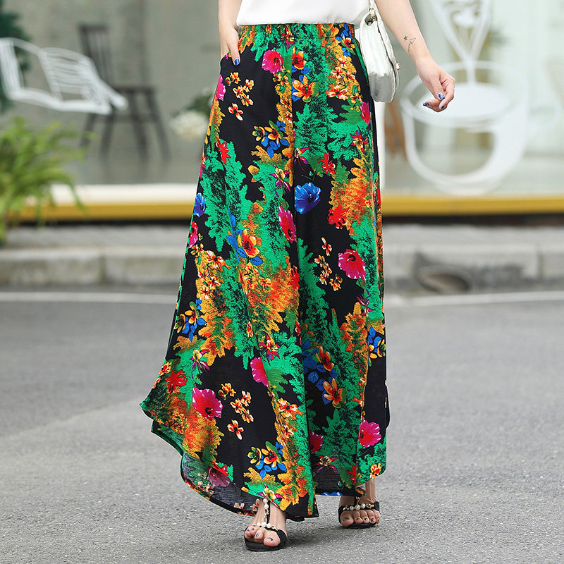 2019 summer runway casual harem flare high waist loose floral Wide leg pants women clothing print Vintage trousers plus size T200319