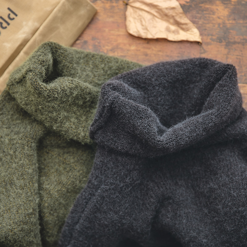Maden Men's Vintage Warm Soft Mohair Turtleneck Sweater Green Grey Long Sleeve Sweater With Elbow Patch 201022