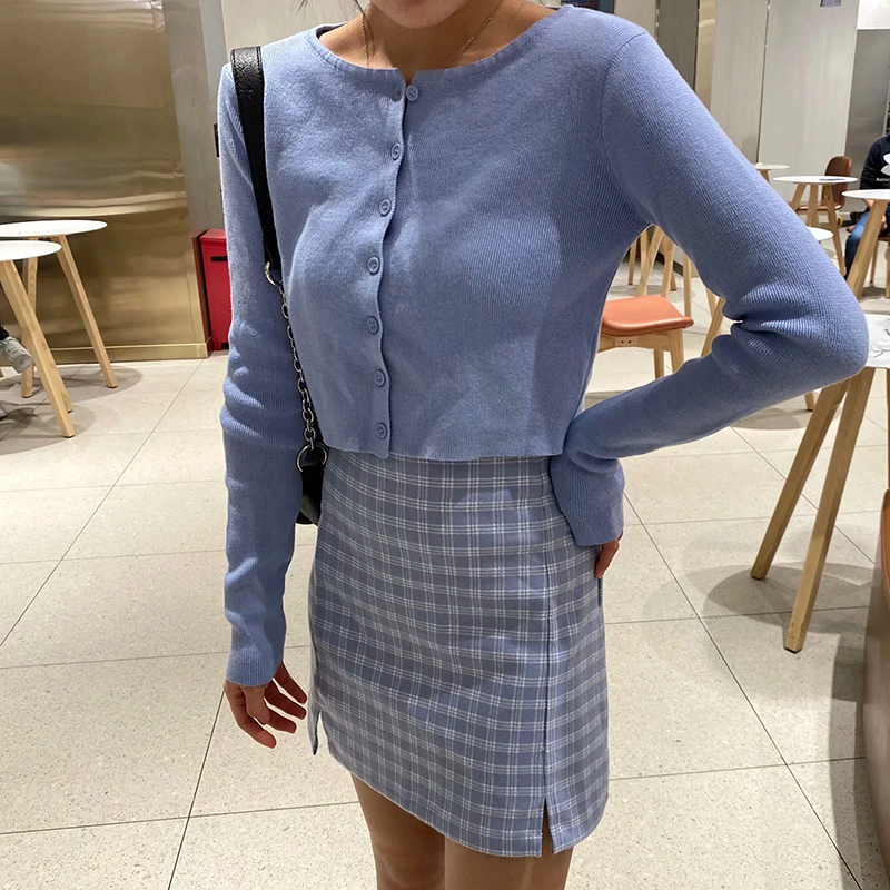 Slim girls short sweater cardigan fashion ladies elegant button bomb knitted coats vintage female soft sweaters women chic 201030wtt