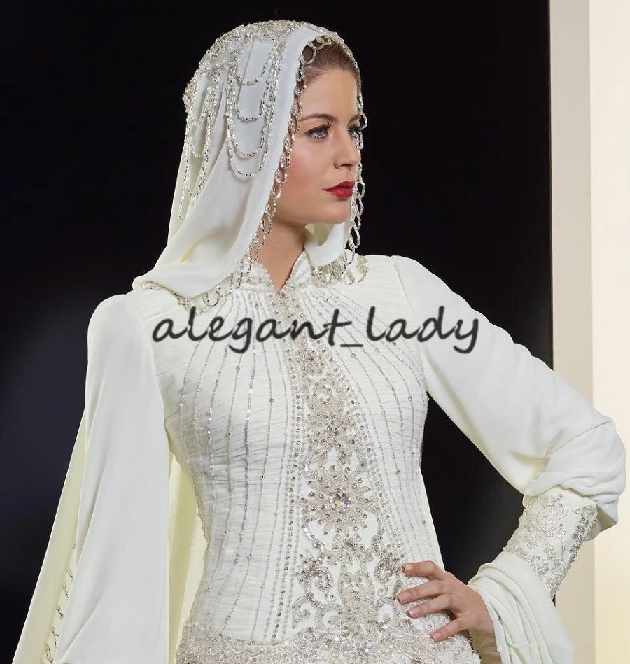 high neck long sleeves muslim modest wedding dresses with hijab saudi arabic bridal gowns islamic beaded crystal vestidos