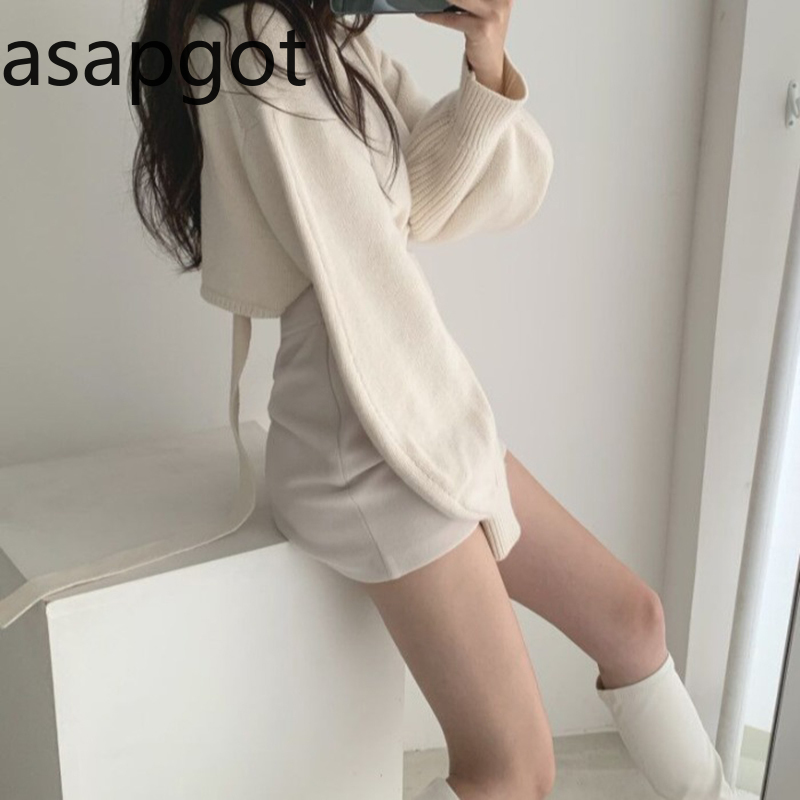 Korean Chic Elegant V-neck Back Lace Up Irregular Lantern Sleeve Knitted Sweater High Waist Bag Hip Skirt Women Two Piece Set 201124, White
Korean Chic Elegant V-neck Back Lace Up Irregular Lantern Sleeve Knitted Sweater High Waist Bag Hip Skirt Women Two Piece Set 201124, White