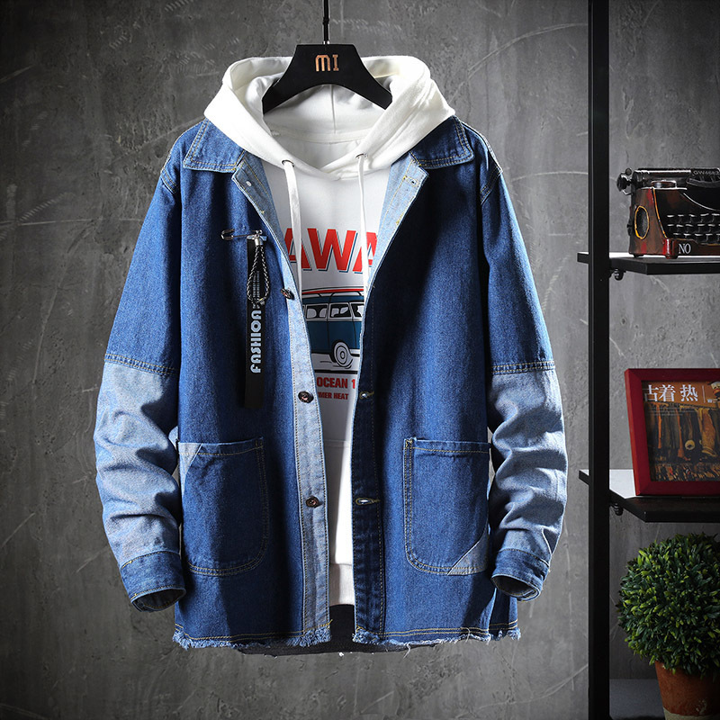 Denim coat men's trendy students handsome new spring and autumn Korean embroidery street hip hop denim jacket clothes 201118