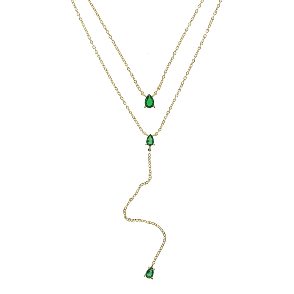 New arrived women wedding choker necklace with green cz paved Y shape long layer chain statement necklace Jewelry wholesale