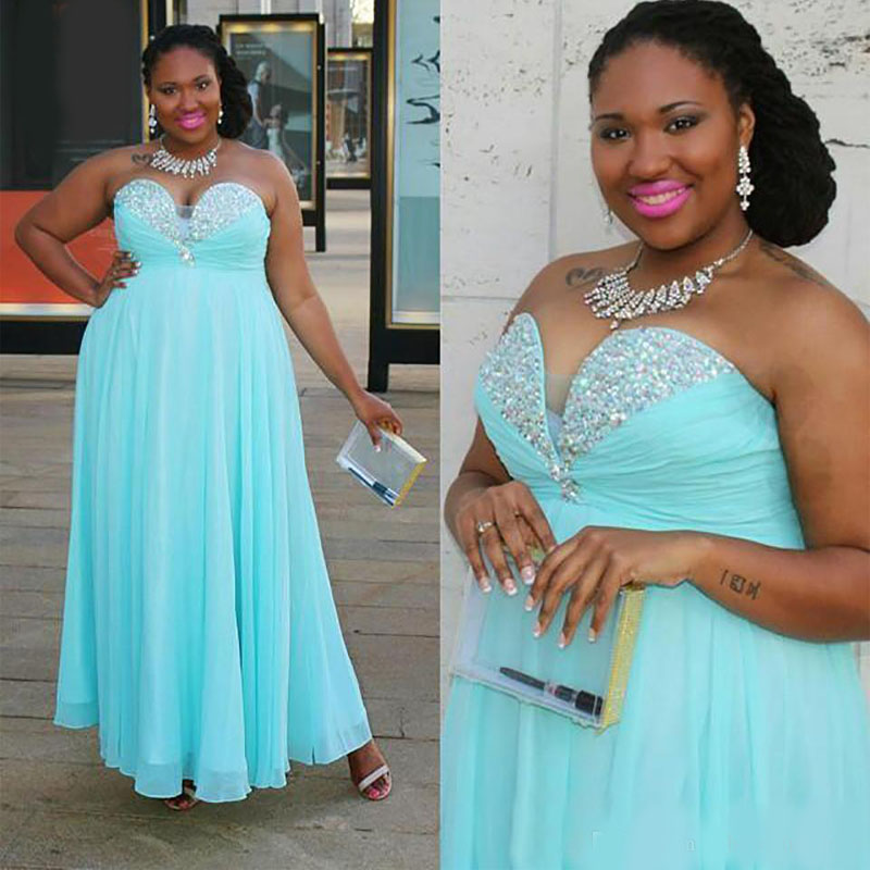 Light Aqua Sparkly Crystal Evening Dresses Formal Gowns Plus size Sweetheart Rhinestones Empire Waist Backless Cheap Prom Dresses