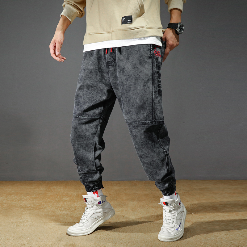 Men's Plus Size Stretchy Loose Tapered Harem Cotton Breathable Denim Baggy Jogger Casual Trousers 42 Jeans T200614