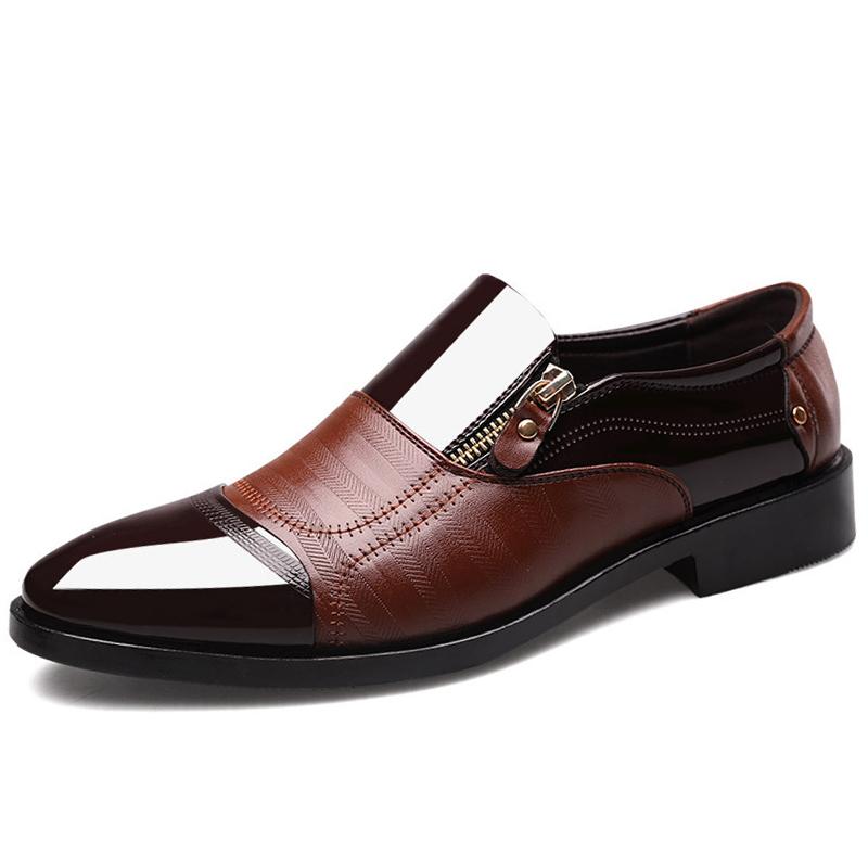 2020 NEW Mens Dress Shoes Pointed Toe Leather Formal Shoes Men Oxfords Lace Up Men's For Wedding Business Big Size 38-48