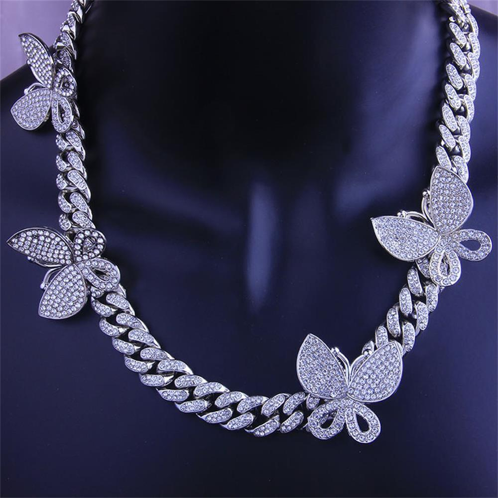 parking cz baguette Butterfly anklet jewelry 10mm iced out bling Miami cuban link silver color anklet women hiphop