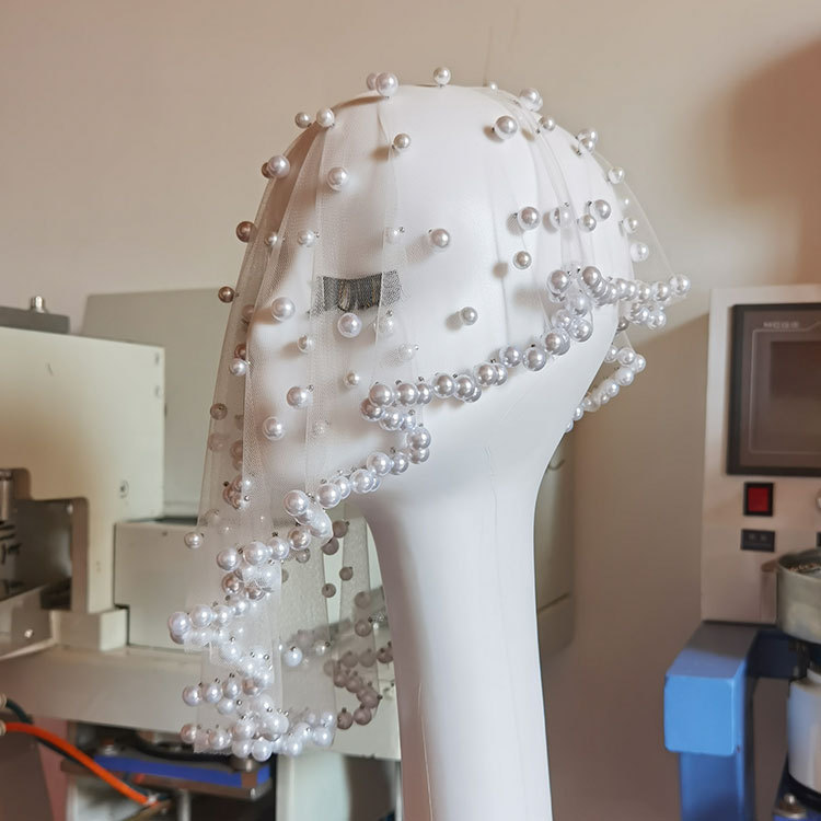 Vintage White Pearls Beaded Bridal Veils Fancy Edge Short Blusher Wedding Veil One Layer Bride Hair wedding Accessories