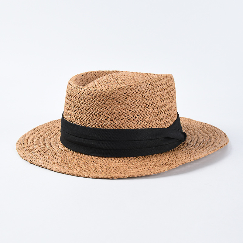 New Handmade Straw Beach Hat For Women Summer Holiday Panama Cap Fashion Concave Flat Sun Protection Visor Hats Wholesale 201027