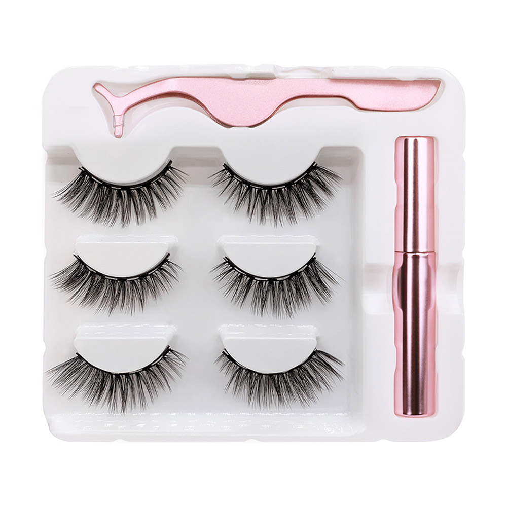 3 Pairs Magnetic Eyelashes False Lashes Liquid Eyeliner Tweezer Eye Makeup Set 3D Magnet Natural Magnetic Eyelashes Reusable No Glue Needed Pestanas M