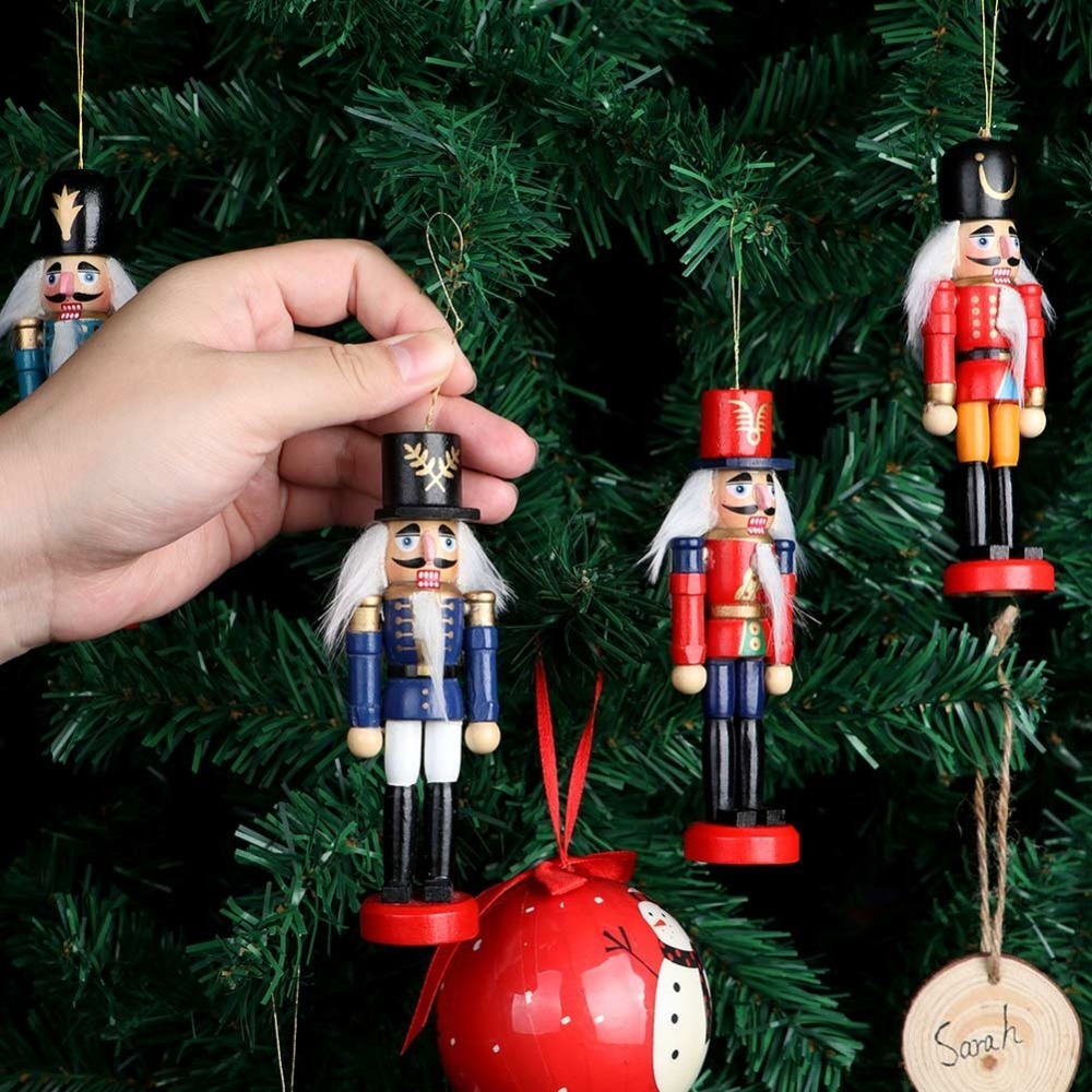 2021 Wood Ornaments Christmas 6pcs Nutcracker Wood Christmas Figures 12cm Walnuts Soldiers Dolls Desktop Decor Christmas Gift 201127 - view 4