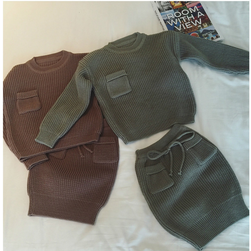 Toddler New Autumn Baby Suit Kids Set Children Sweater Skirt Girl Winter Sweaters Set Girls Clothes Two Piece Suit,#3707 201031