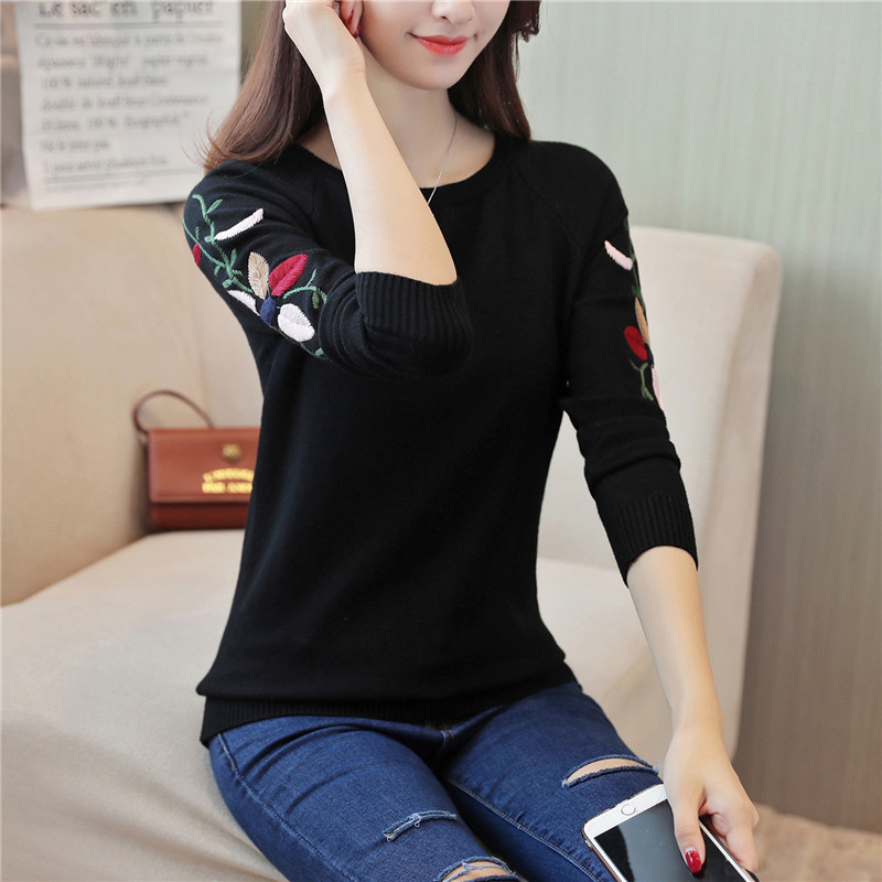 New Fashion Women Autumn Spring Embroidery Flower Sweater Pullovers Casual Warm Female Knitted Sweaters Pullover Lady 201111wtt