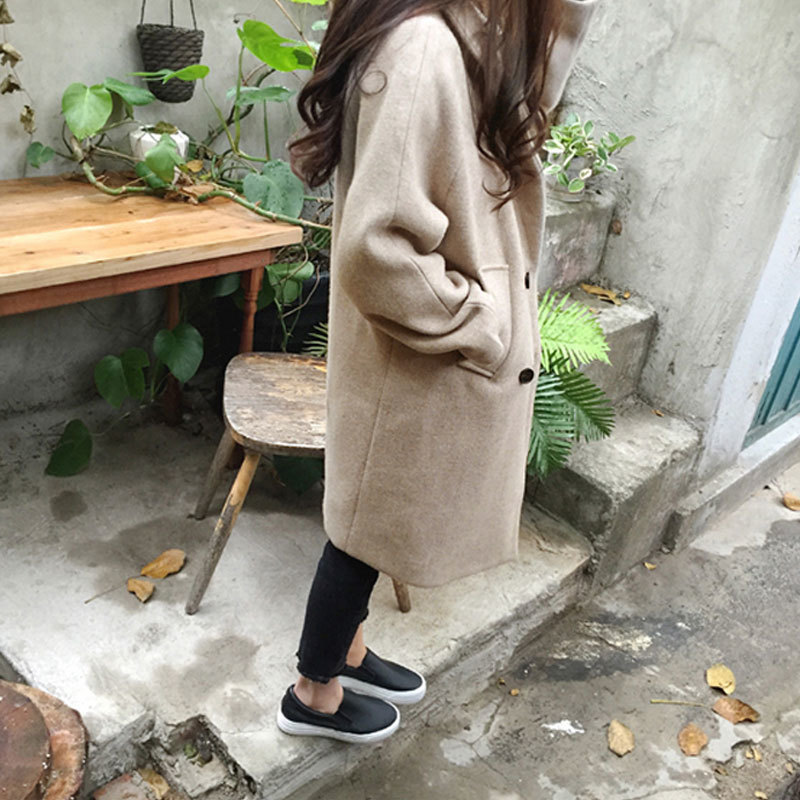 New Thin Wool Blend Coat Women Long Sleeve Turn-down Collar Outwear Jacket Casual Autumn Winter Elegant Overcoat Outwear 201027