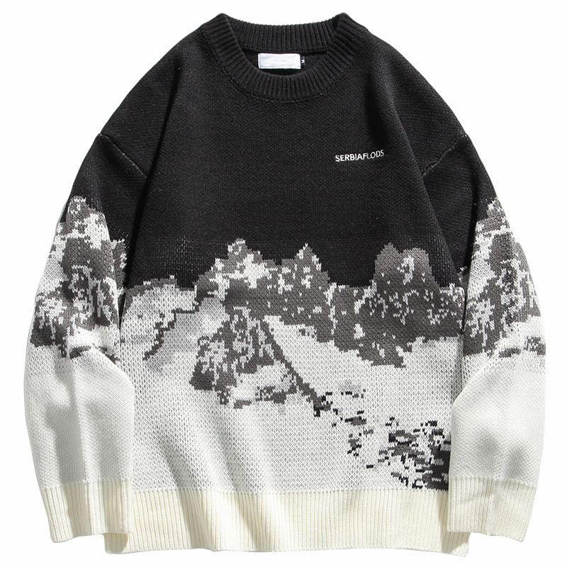 Snow Mountain Knitted Sweater WINTER Hip Hop Harajuku Vintage Streetwear Mens Casual Fashion Couple Pullover Sweaters 201203