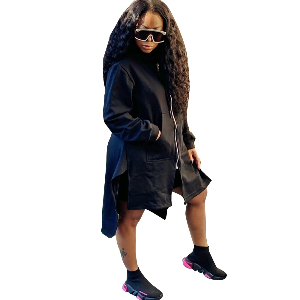 Hoodies Spot 2021 European and American spring autumn long-sleeved women's solid color plus velvet sweater jacket