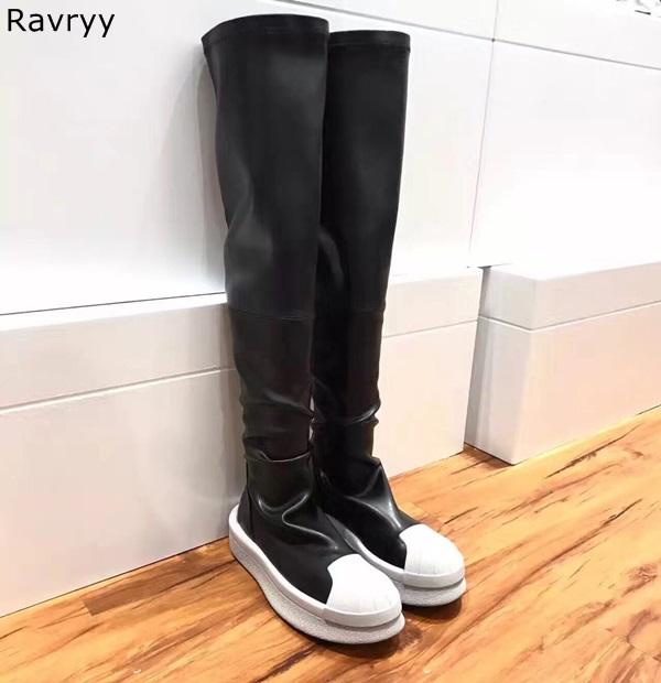 Concise Black Leather Elastic Long Boots Woman over-the-knee Boots Platform Flat Heel Booties Fashion Autumn Winter Female Shoes, As picture
Concise Black Leather Elastic Long Boots Woman over-the-knee Boots Platform Flat Heel Booties Fashion Autumn Winter Female Shoes, As picture
