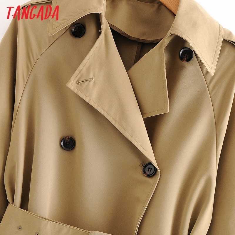 Tangada women elegant oversized long trench coat with belt autumn winter office ladies work wear outwear windbreak QN9 201211
