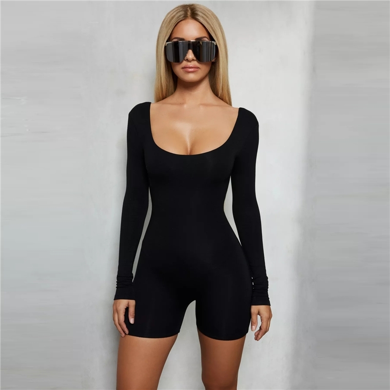 Sexy Womens Long Sleeve Solid Bodysuit Stretch Ladies Leotard Body Backless Playsuits Tops Slim Jumpsuit blusa Rompers T200527