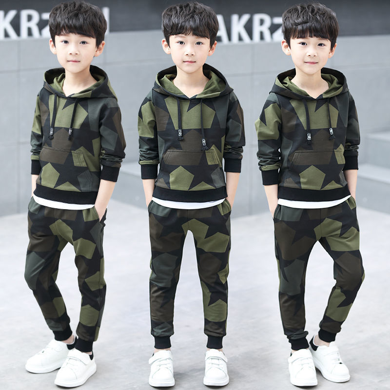 Camouflage Tracksuit for Boys Kids Hoodies Tops Pants 2024 Children Clothing Outfits 4-14 Years Green Polyester dh910320090