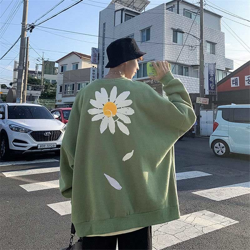 NiceMix Women Oversized Flower Fleece Hoodies Autumn Men Harajuku Streetwear Sweatshirts Hoodie Korean Drop Shoulder Hoodie 201008