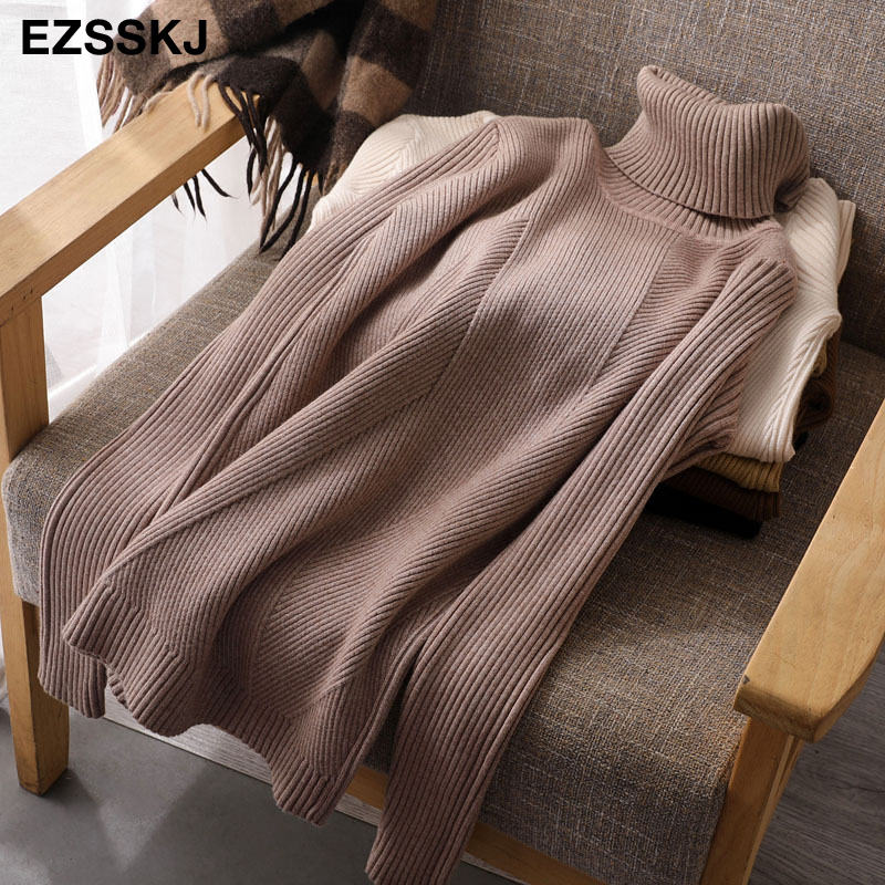 thick Knitted Women high neck Sweater Pullovers Turtleneck Autumn Winter Basic Women Sweaters Slim khaki jacket Pullovers 201023