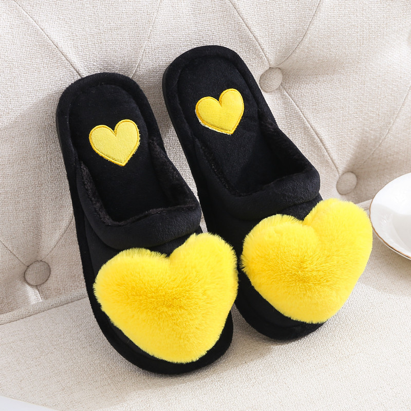 Women Love Heart Cotton Winter Fur Slides Ladies Home Furry Slippers Warm Indoor Shoes Claquette Fourrure Y200424